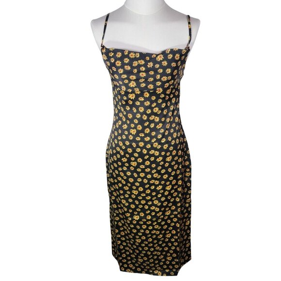 WeWoreWhat Black & Yellow Daisy Print Spaghetti Straps Midi Slip Dress Size 0 - Picture 1 of 10